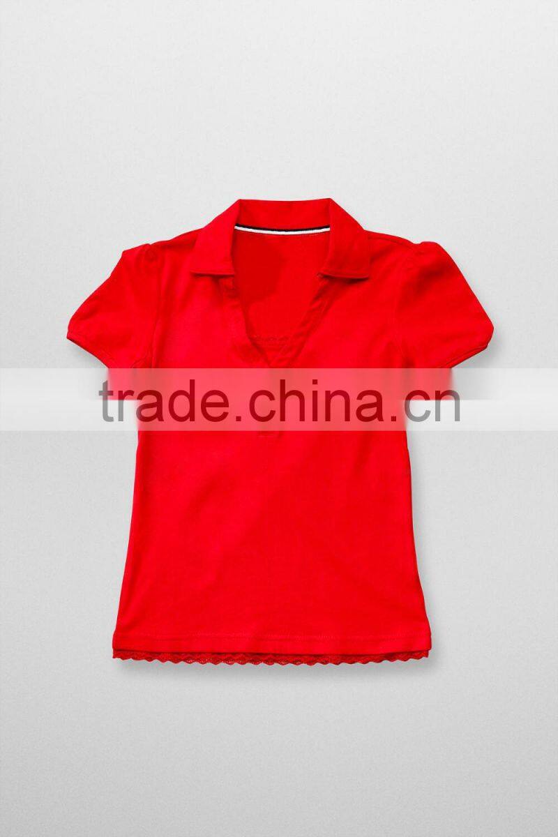 2016 custom primary school unifrom knit collars lace polo t shirts