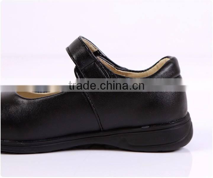 Juqian customize high quality matte black leather kids pu student school shoes