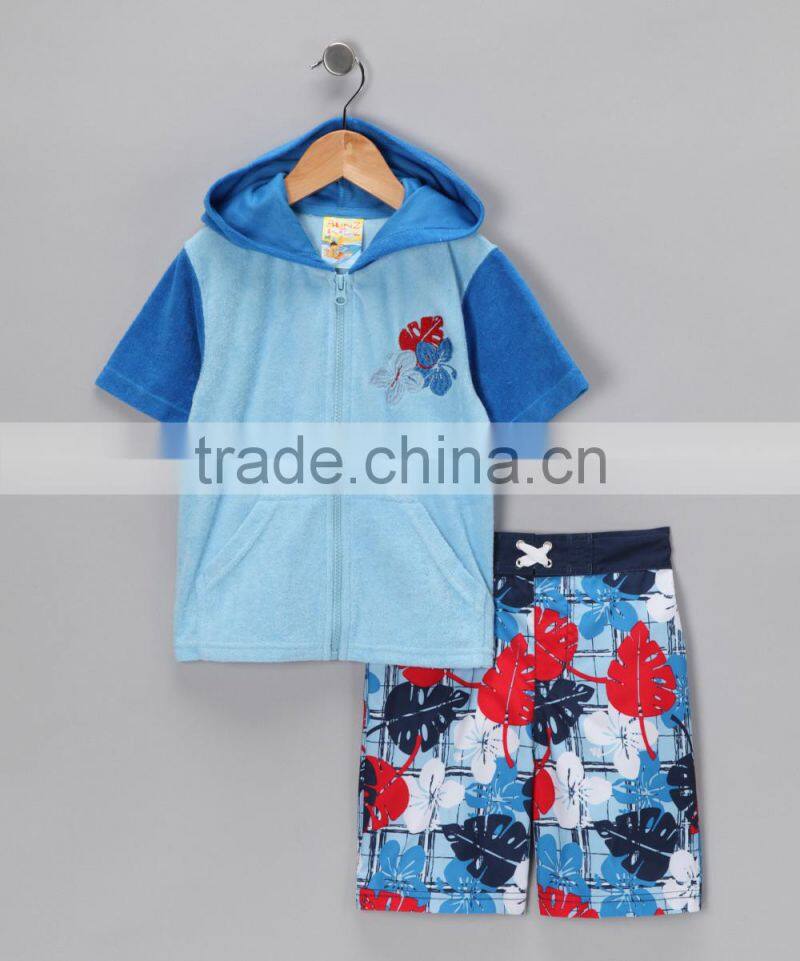 New Style Boy Sportswear With Blue Hawaiian Cover-Up And Boardshorts Boys Rashguard Boys Clothes B-NP-TR905-331