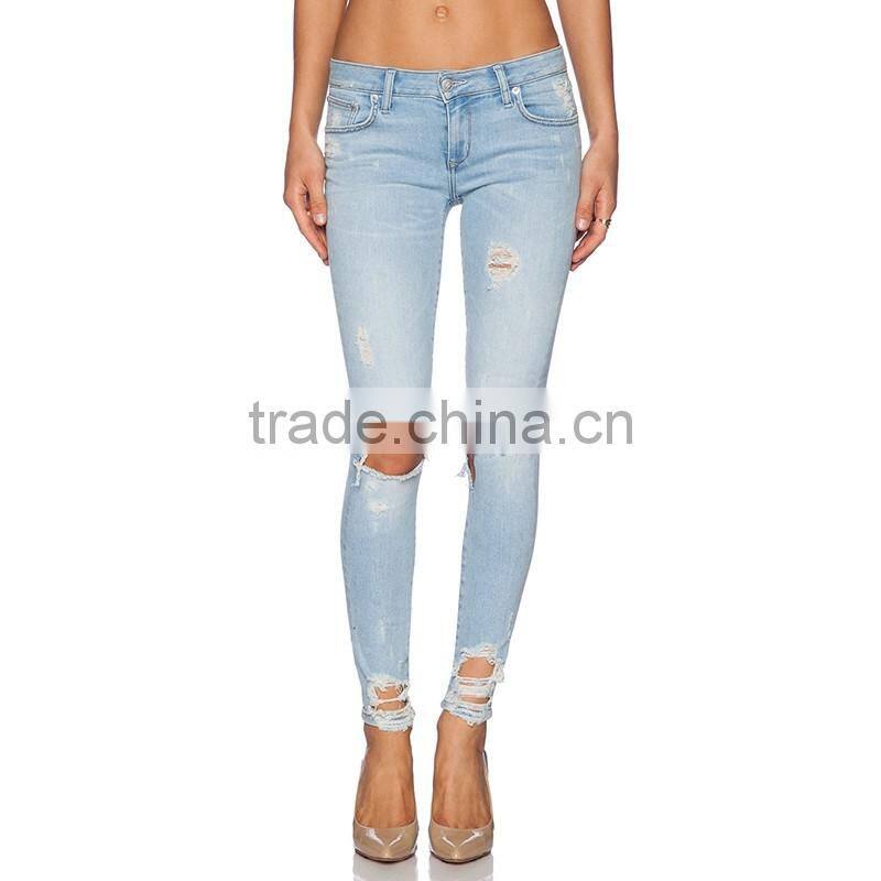 guangzhou New Fashion Girls distressed jeans pencil pants/trousers