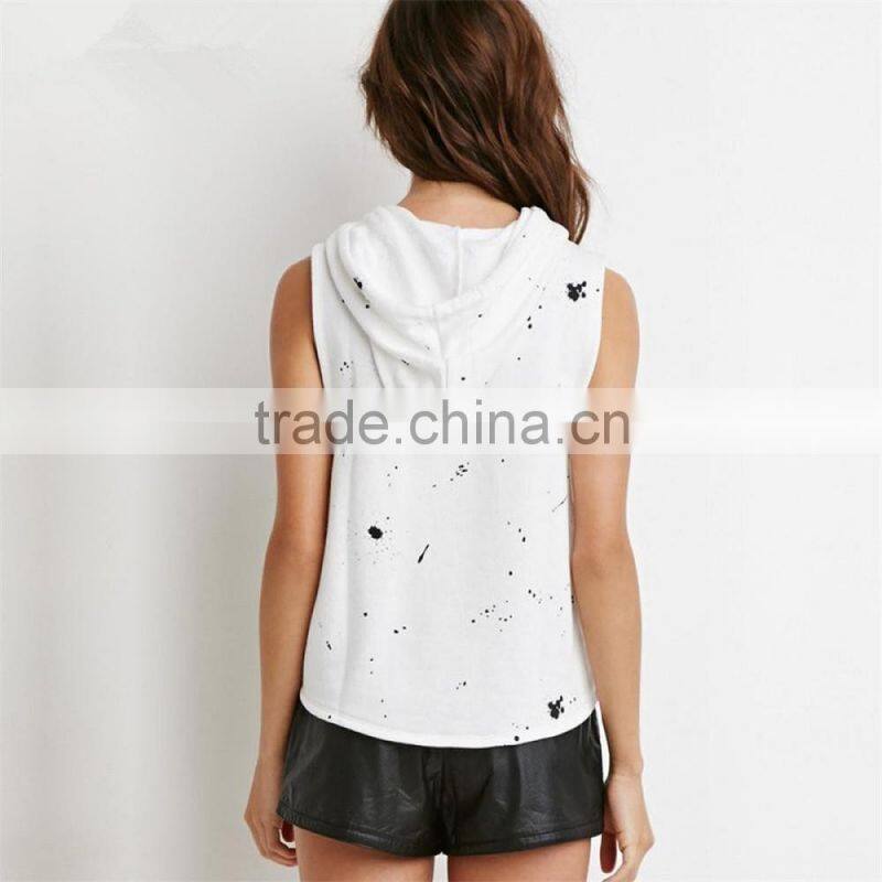 Girls Spring Sports Letters Printed Vest Sleeveless Hoodie T-Shirt