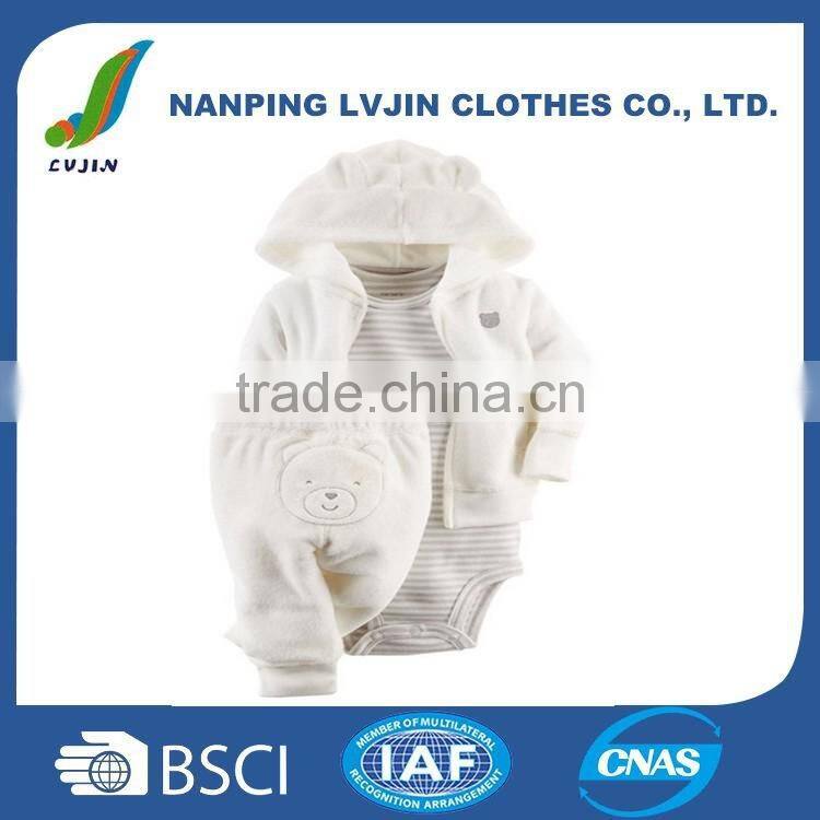 High quality Baby Girls' 3 Piece Terry Cardigan Set winter clothing sets for baby boy 2016