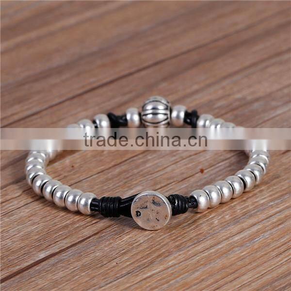 Wax Rope Hand Made Beaded Bracelets Antique Silver Black Halloween Pumpkin Round 21cm long