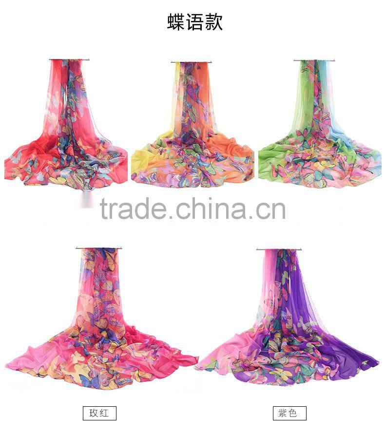 2017 new sytle long and big shawl silk chiffon scarf beach made in China