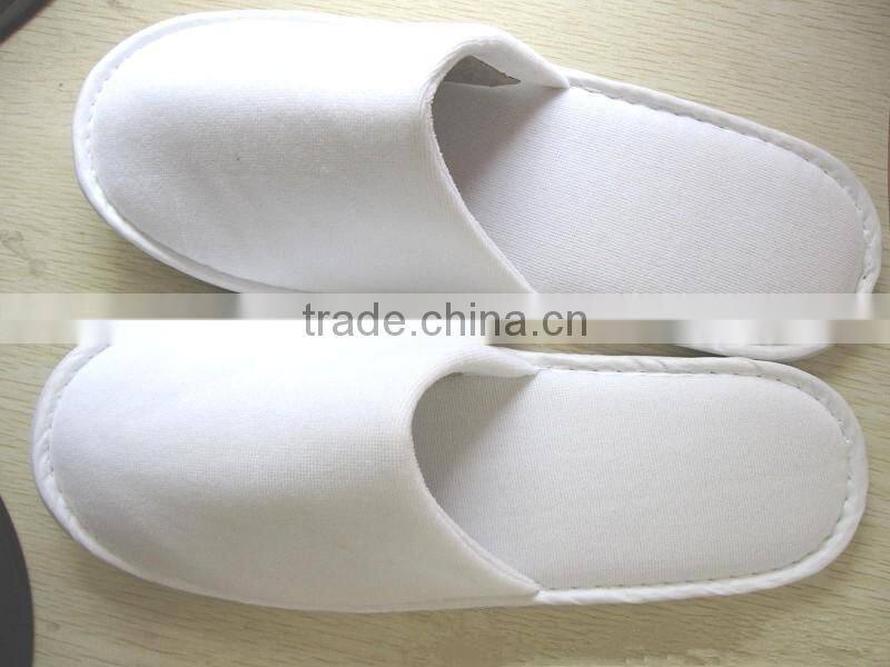 Disposable open toe brushed fabric design print personalized white hotel slippers