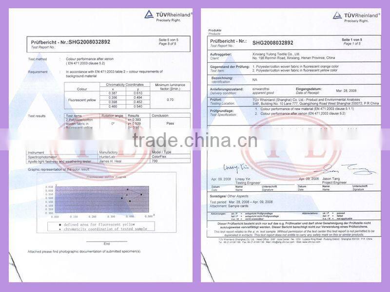 wholesale tc cotton polyester high tear strength EN20471 fluorescent orange textile fabric for protective workwear