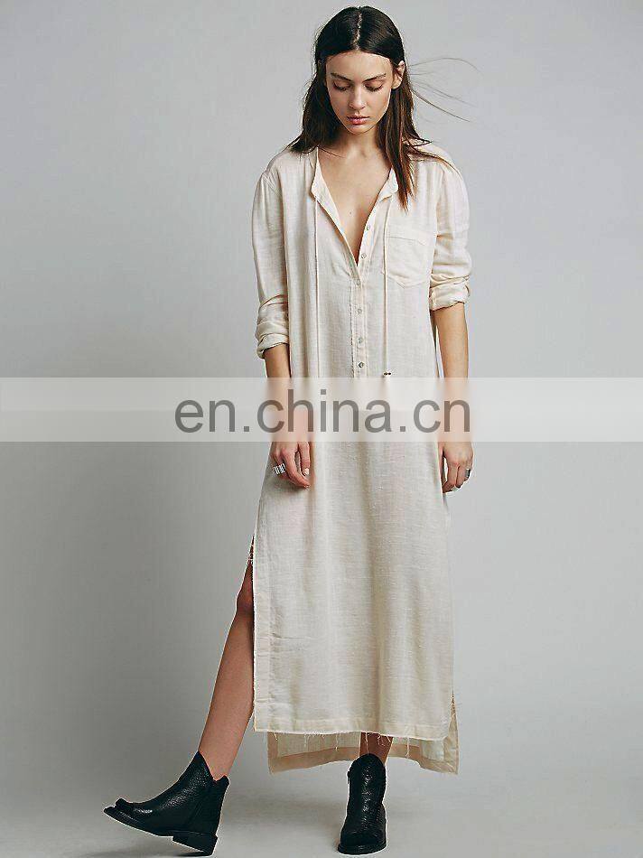 High quality Muslim woman wear, high low cotton long sleeve dress design