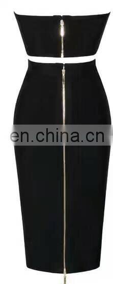 Women's sexy strapless two pieces bodycon midi bandage dresses christmas eve dresses