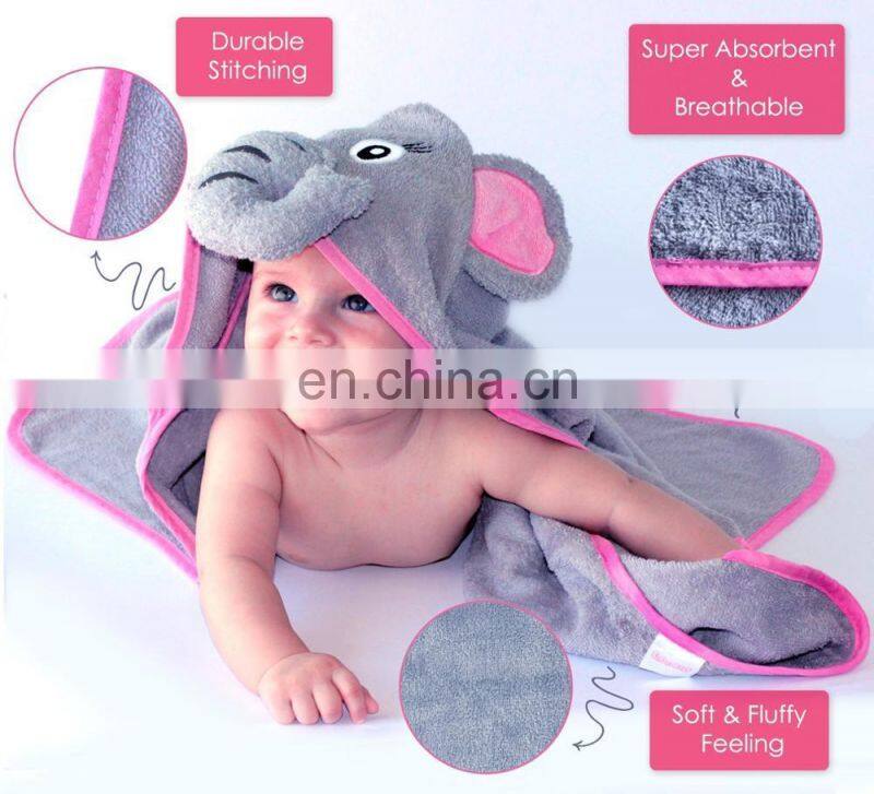 Custom 100% Bamboo Elephant Baby Bath Towel With Hood Beautiful Pink Girl Hooded Elephant Towel