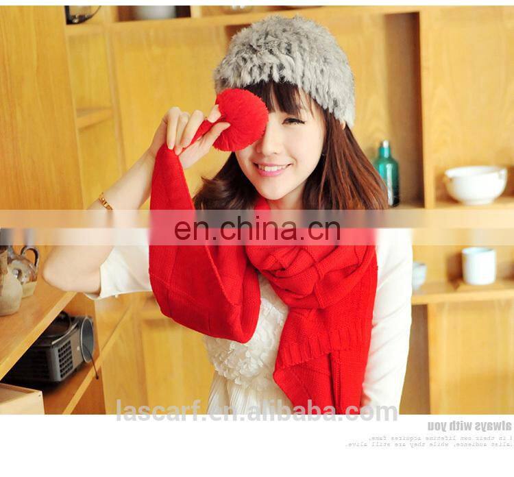 100% acrylic women scarf printed big long shawl ball of yarn red