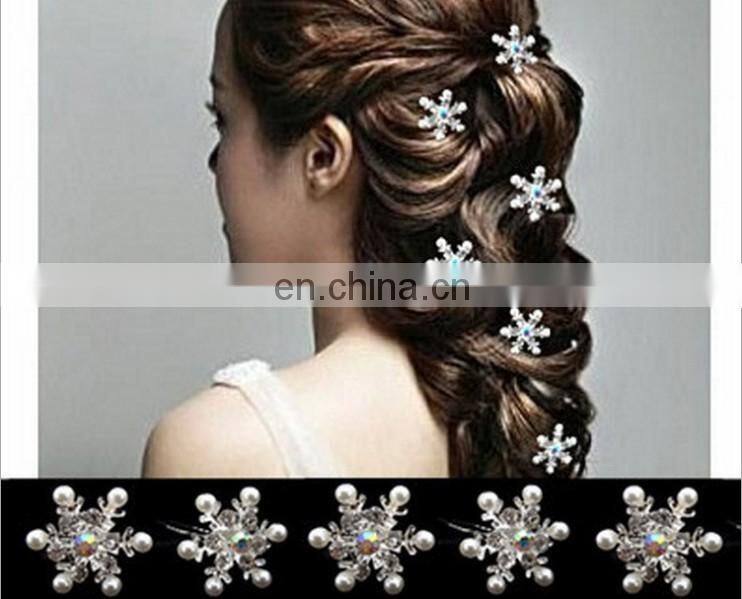 Wedding U-shaped Bridal Hair Clip,Crystal&pearl Snowflake Hairpin,Movie Frozen Hair Jewelry Accessory