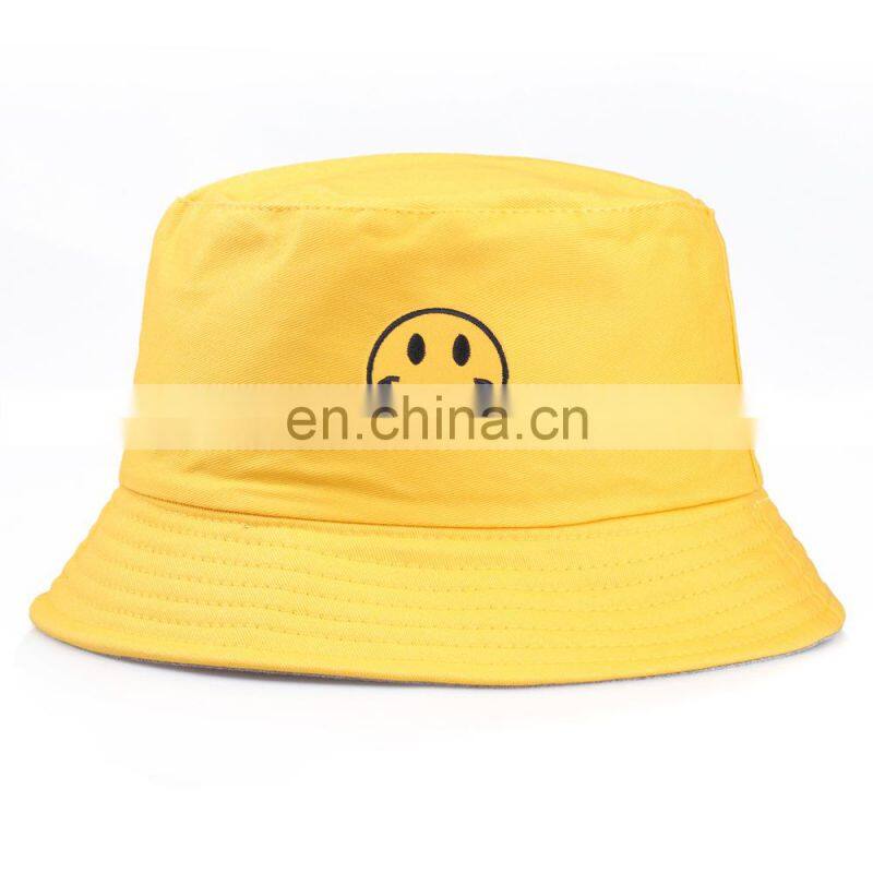 Man Women Caps embroidery smile design Hats Reversible Bucket Hats Fisherman hats For Women Sunscreen Panama Sun Hat
