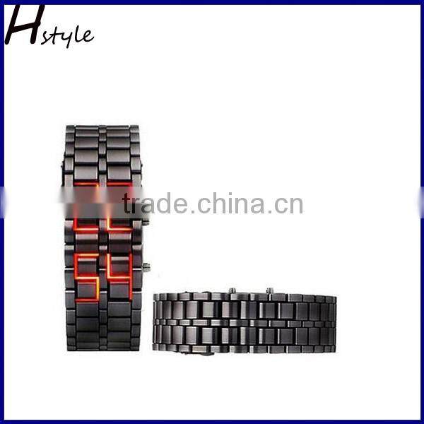 Men's Lava Black Stainless Steel Bracelet Watch Black and Red LED Digital Watch WP002