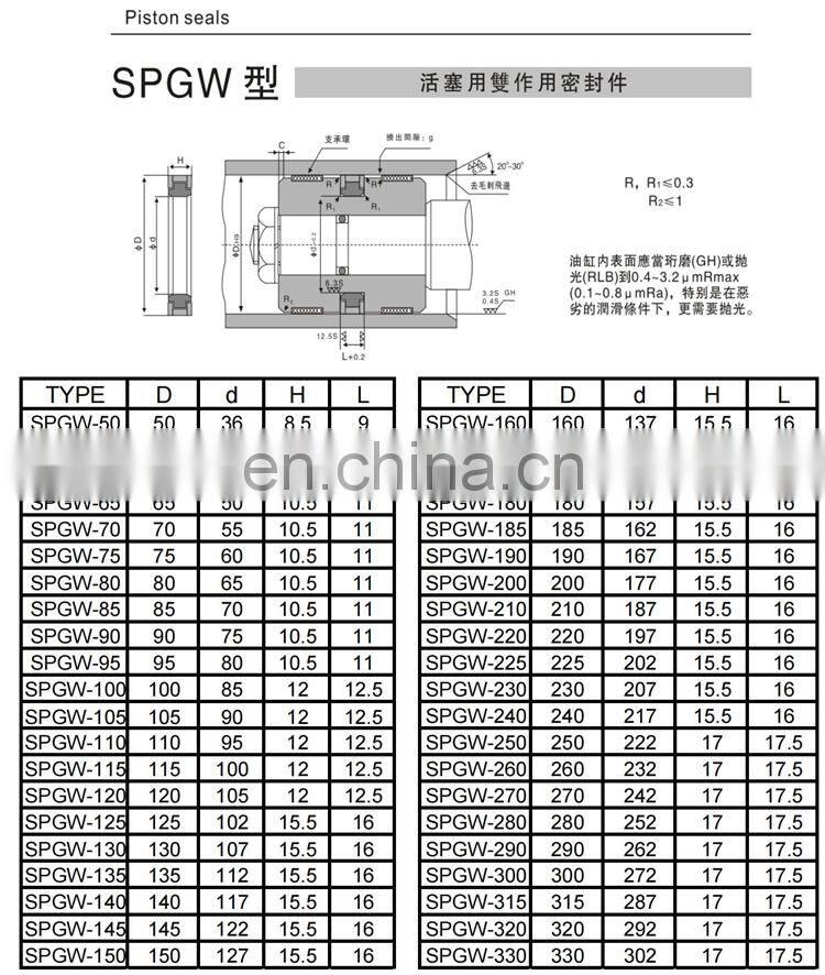 High Pressure Excavator Hydraulic Cylinder Compact Seal Piston Seal SPGW