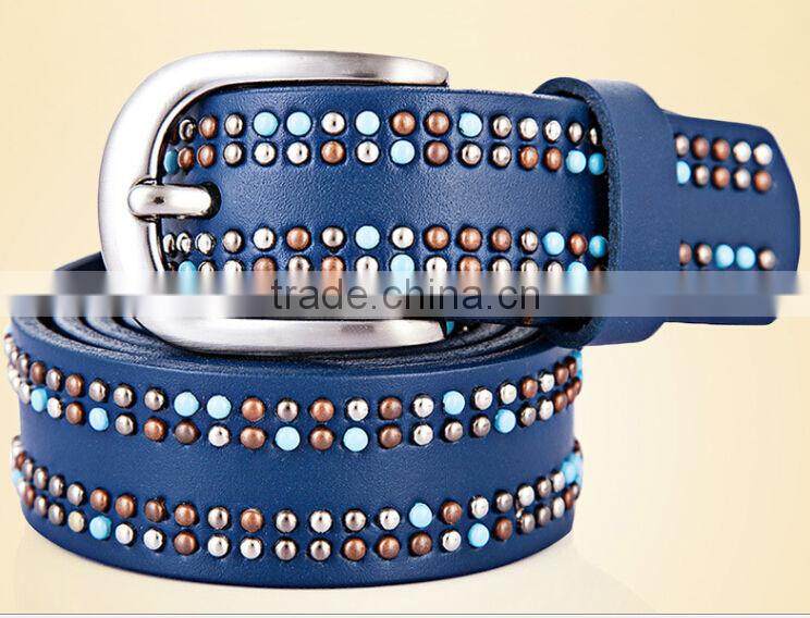 Fashion Unisex metal studded genuine leather belt in 28mm width of bule col