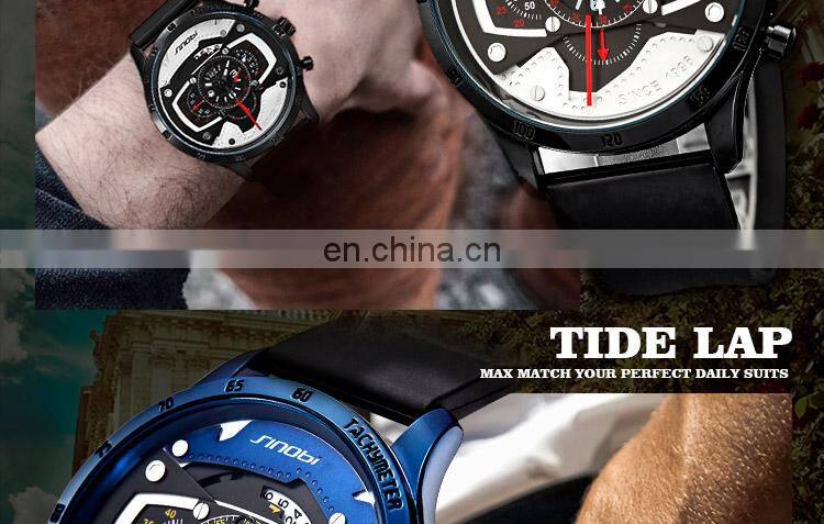 SINOBI 9789 Men's Men Quartz Watches New Fashion Silicone Band Watch OEM Chronograph Calendar Man Hand Watch