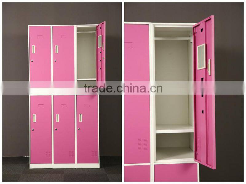 6 door colorful steel locker,6 door storage metal locker cabinet ,6 door gym colorful locker
