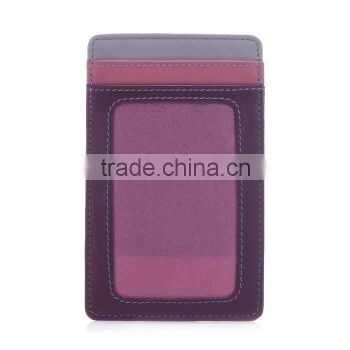 vertically Genuine Leather transparent window Colorful ID Credit Card Holder or Business Name Card Case pocket wallet