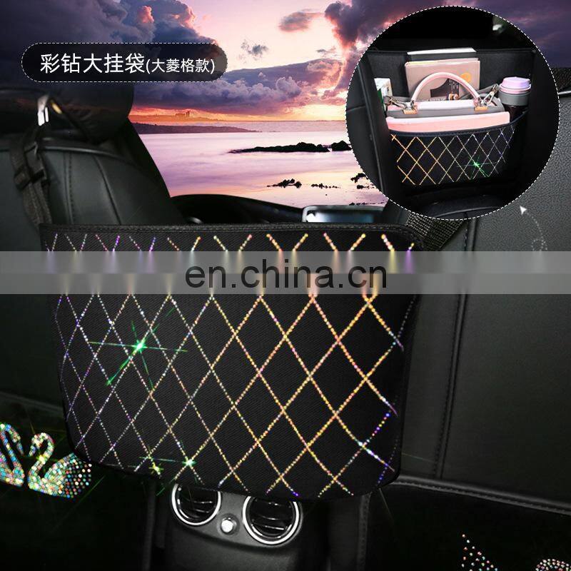 Universal Car Rhinestone Storage Bag Auto Organizer Crystal Leather Car Seat Gap Filler Organizer Car Decor Accessories
