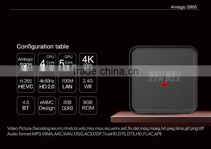 New Professional Brand Zen-Box 2GB DDR3 S905 HD 4K2K KODI IPTV Receiver Quad Core Android TV Box