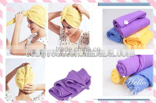 Strong absorbent wearable microfiber bath shower spa cap customized plain dyed bath cap set
