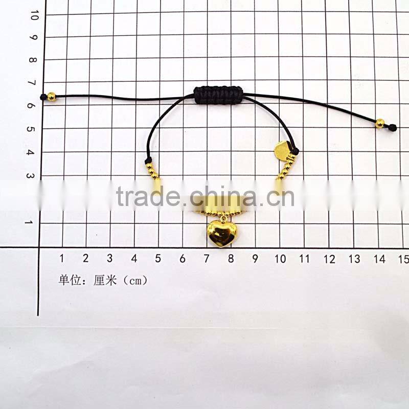 fashion bracelet wax rope adjustable gold bead bracelet with heart pendant