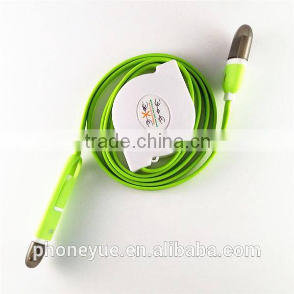 2016 latest products 2 in 1 retractable micro usb cable for charging