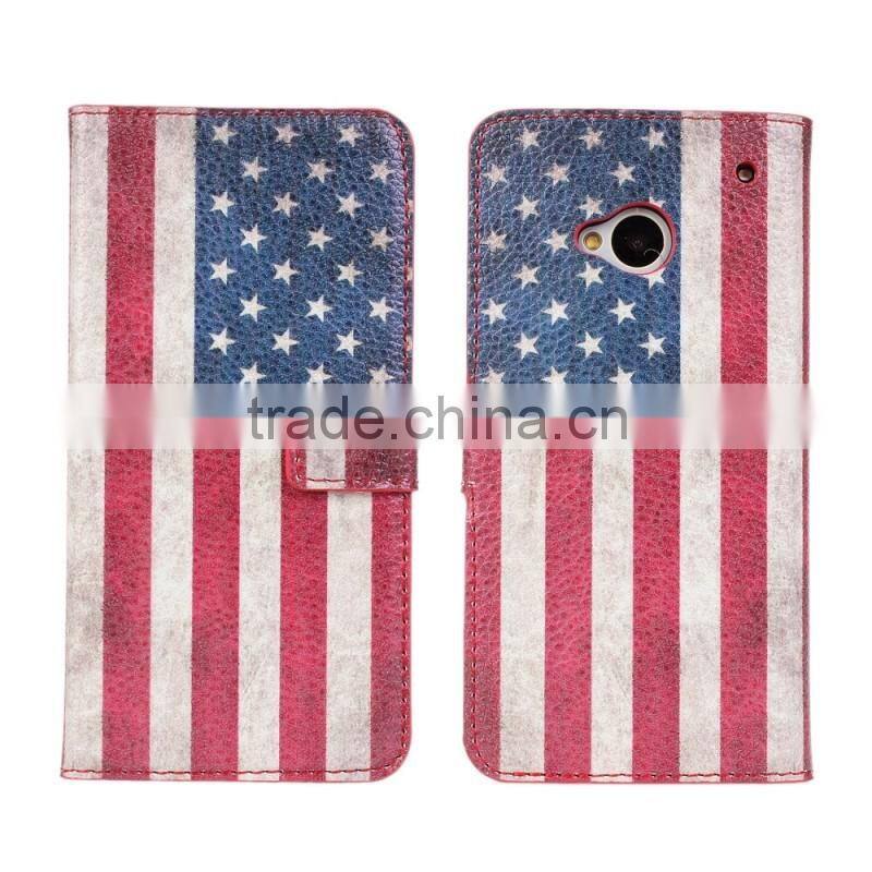 For HTC One M7 Retro UK/US Flag Flip Leather Cover Case