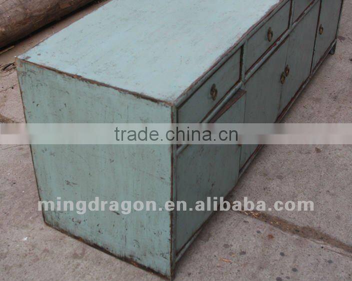 Chinese antique furniture blue pine wood Dongbei four door four drawer cabinet