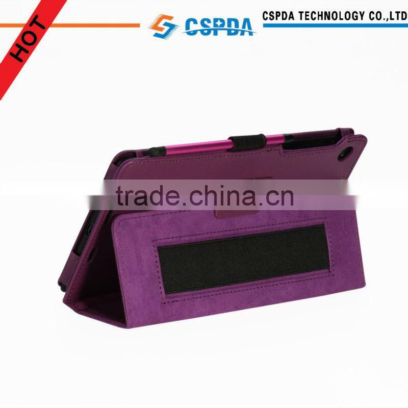 For new google nexus 7 2 purple back stand case cover , hand strap with pen slots