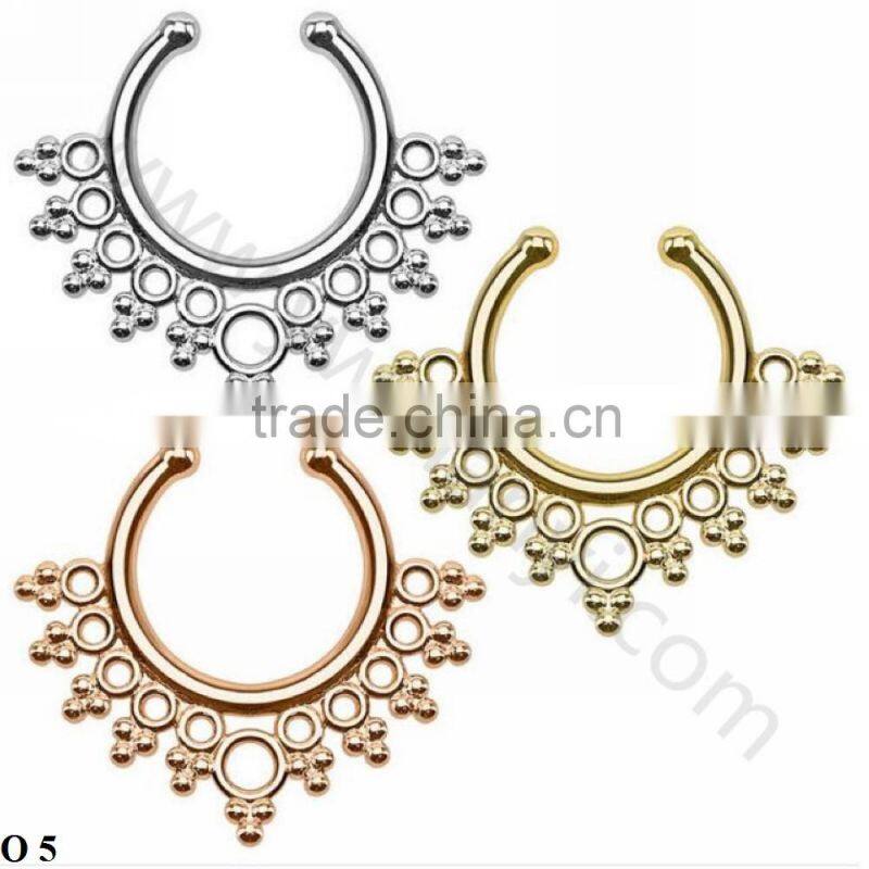 Gold Silver Plated fake septum Piercing Body Jewelry Hoop Nose Ring 2016 O 27