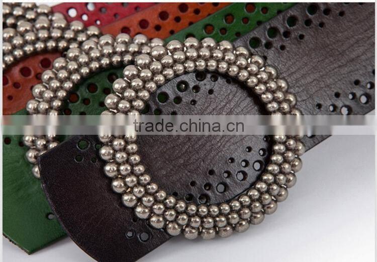 2016 fashion stylish PU ladies dress belt for woman with a circle metal buckle