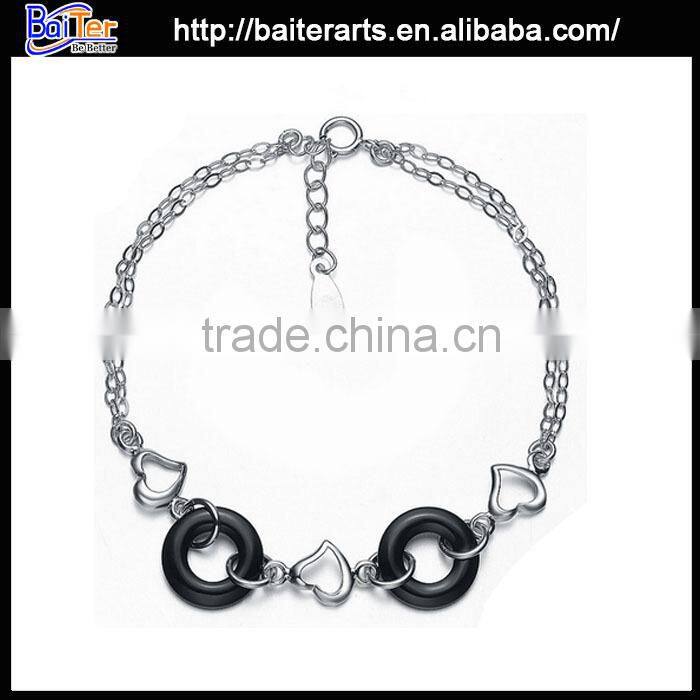 925 Sterling Silver Red Agate Fancy Circle Link Bracelet