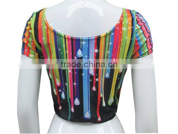 2015 New Arrival Autumn Short Sleeve New York Print Custom Ladies Crop Top
