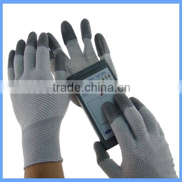 Antistatic PVC Dotted Gloves Double Dotted ESD Gloves PU Coated Finger