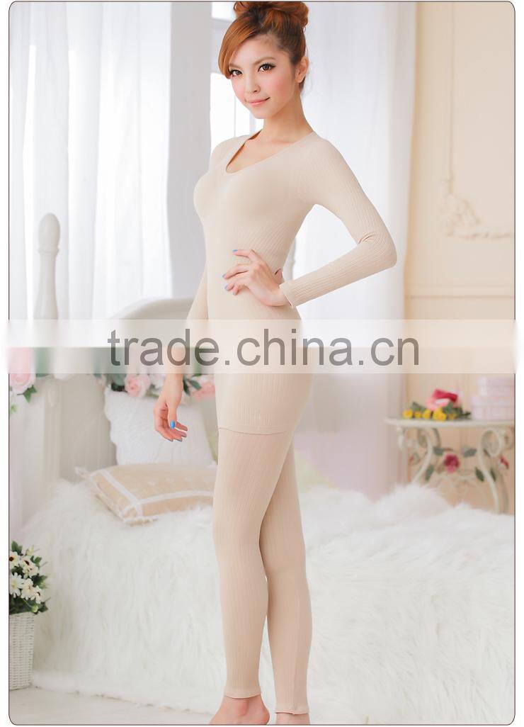 Womens Rib High Elastic Long Johns Winter Thermal Underwear Sets