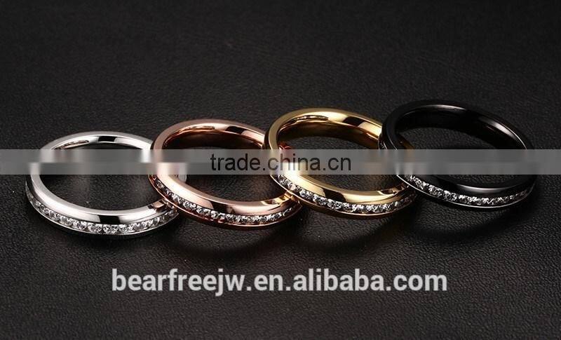 Rose gold 316L Stainless Steel White Cubic Zirconia CZ Eternity Wedding 4MM Band Ring