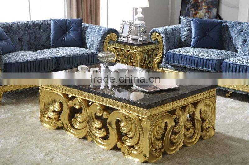 hand carved new classic gloden foil livingroom furniture fabric sofa sets AL187