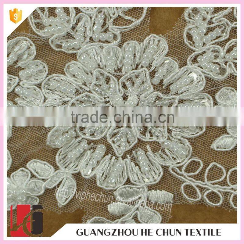 HC-2613-1 Hechun Mesh Made Polyster Beaded Crochet Floral Dress Lace Applique