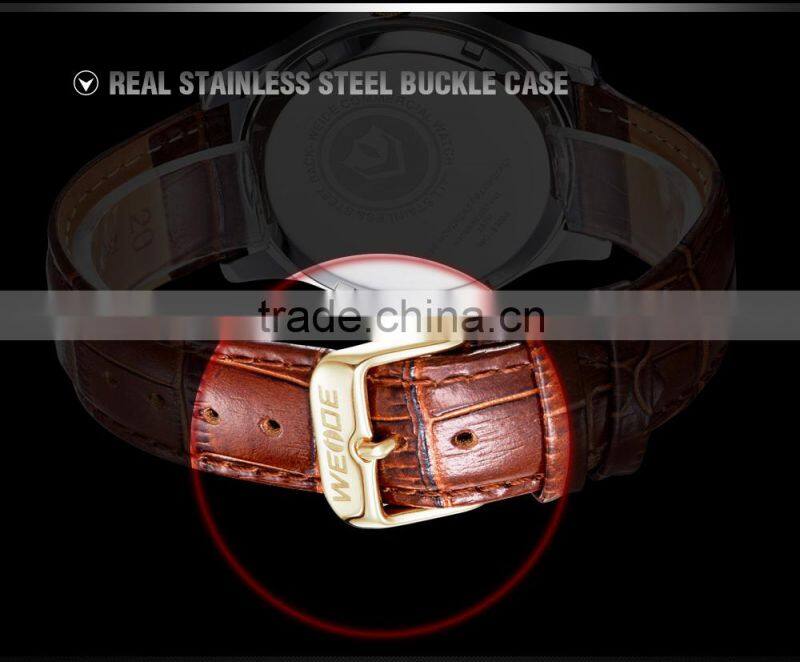 WEIDE CE RoHS Certified Genuine Leather Sapphire Quartz Watch