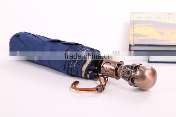 3 fold easy open and close skull shape handle folding Umbrella