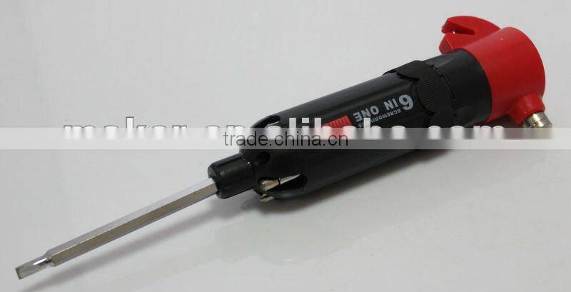 6 in 1 Screwdriver with Light, hammer, belt cutter