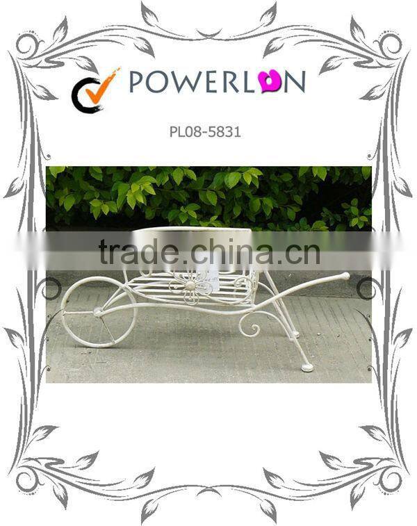 Antique White Vintage Metal Handcart Garden Planter Holder With Wheel For Home Decoration Patio Outdoor TS05 G00 X00 PL08-5831