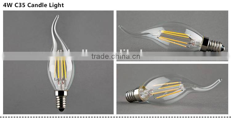 2015 new style Antique LED filament C35 full glass flame lamp l4W E12 110V dimmable