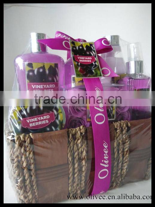 grape berry fragrance whitening moisturizing bath set with sea grass basket