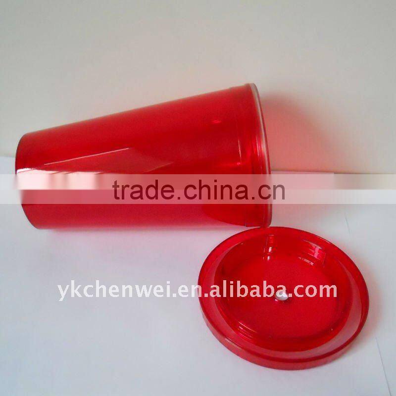 Double wall plastic drinking cup with straw