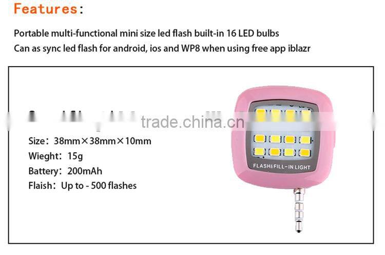 Top Selling Camera Flash Light For IOS Android Mini Portable 3.5mm Jack Smart Selfie 16 LED Camera Flash Light