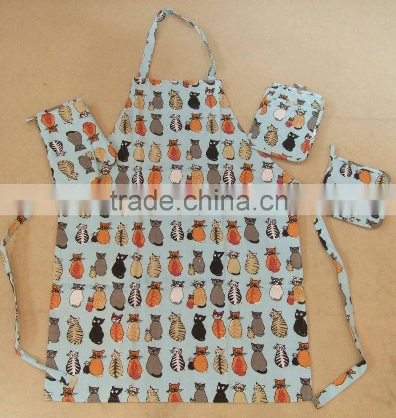 cute cat design print cotton linen apron