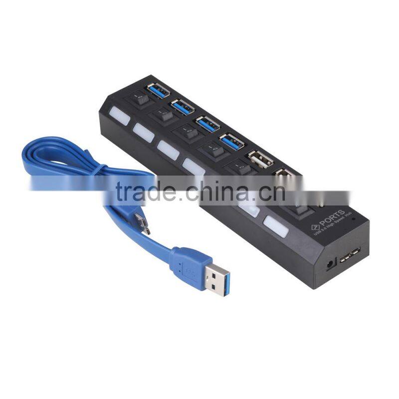 New 4 Ports USB 3.0 Hub+ 3 Ports USB 2.0 HUB with On/Off Switch+ for PC laptop