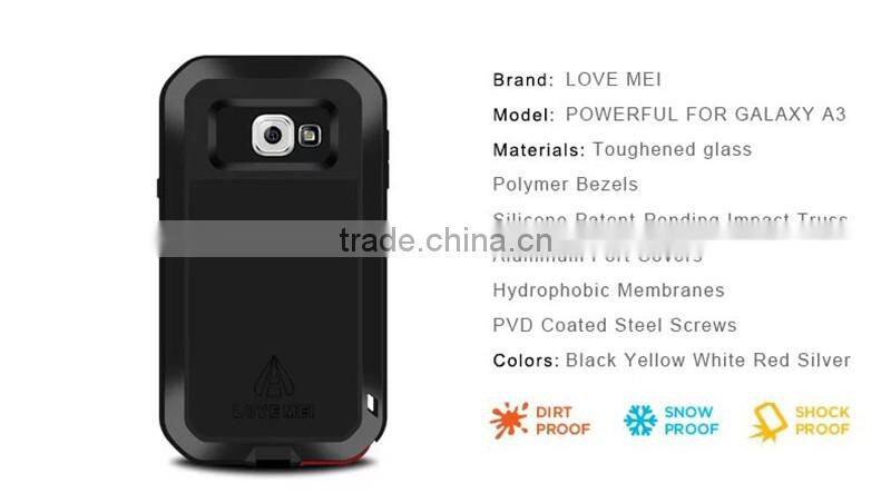 Waterproof Original Love Mei Powerful Case Metal Aluminum Cover For Samsung Galaxy A3 A3100 With Gorrila Glass
